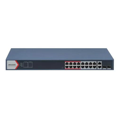 HikVision 18 Port Fast Ethernet Smart POE Switch 16x 10/100 Mbps PoE ports 2x Gigabit combos Power Budget 230W Up
