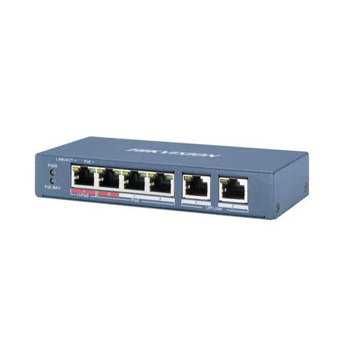 HikVision 6 Port Fast Ethernet Unmanaged POE Switch 4x 10/100 Mbps PoE port 2x 10/100 Mbps RJ45 port Power Budget 60W