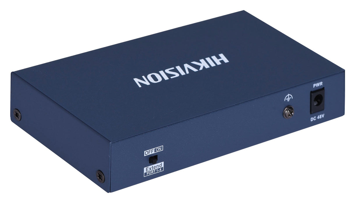 HikVision 6 Port Fast Ethernet Unmanaged POE Switch, 4x 10/100 Mbps PoE port, 2x 10/100 Mbps RJ45 port, Power Budget 60W, Up to 300 m Long Range PoE Transmission