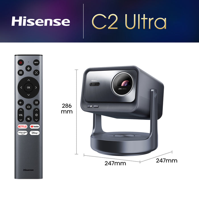 Hisense C2 Ultra Smart mini  Laser Projector, 4K Ultra HD 3840x2160, 2000:1, 3000 lum, 60 Hz, Optical Zoom& Digital Zoom,Dolby Vision, IMAX enhanced,Dolby Vision, HDR10+, HDR10, HLG, 2*10W+20W Subwoofer,Designed for XBOX