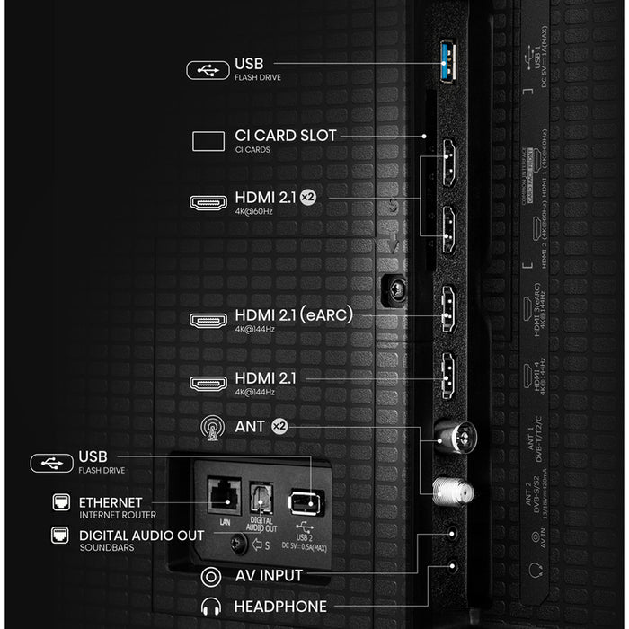Hisense 85"U7Q, 4K Ultra HD 3840x2160, ULED, FALD, Quantum Dot, 144Hz, IPS, HDR 10+, HLG, Dolby Vision IQ, Dolby Atmos, Smart TV, WiFi 5GHz, WiFi Direct, BT, Anyview Cast,light sensor, 4xHDMI, 2xUSB, LAN, CI+, DVB-T2/C/S2, Black
