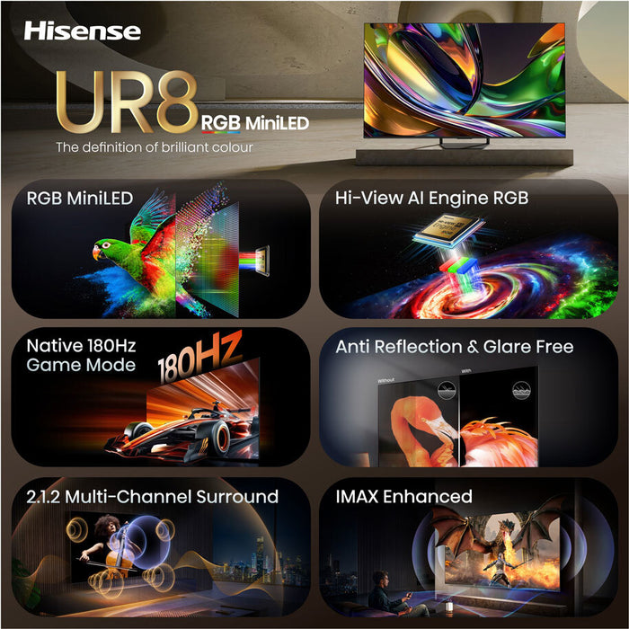 TV HISENSE 55UR8S 4K Ultra HD RGB-Mini LED SMART TV, VIDAA, 55.0 ", 139.0 cm