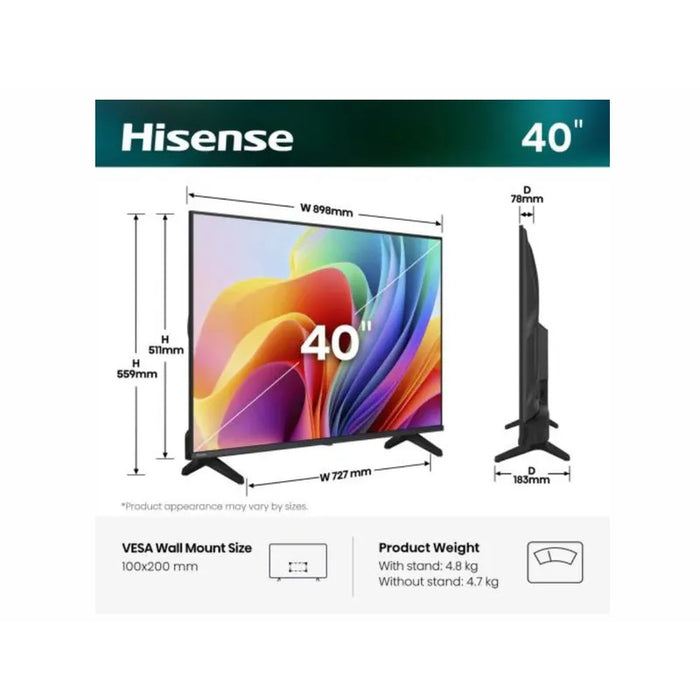 Hisense 40" A4S, Full HD 1920x1080, DLED, HDR, HLG, DTS HD, Smart TV, WiFi, WiFi Direct, 2xHDMI, 2xUSB, LAN, CI+, DVB-T2/C/S2, Black
