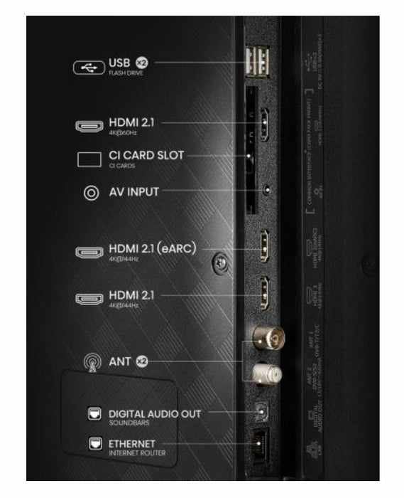 Hisense 43" E7Q Pro, 4K Ultra HD 3840x2160, QLED, Quantum Dot, 144Hz, HDR 10+ adaptive, HLG, Dolby Vision, DTS Virtual X, Smart TV, WiFi 5GHz, WiFi Direct, BT, Anyview Cast, 3xHDMI, 2xUSB, LAN, CI+, DVB-T2/C/S2, Black