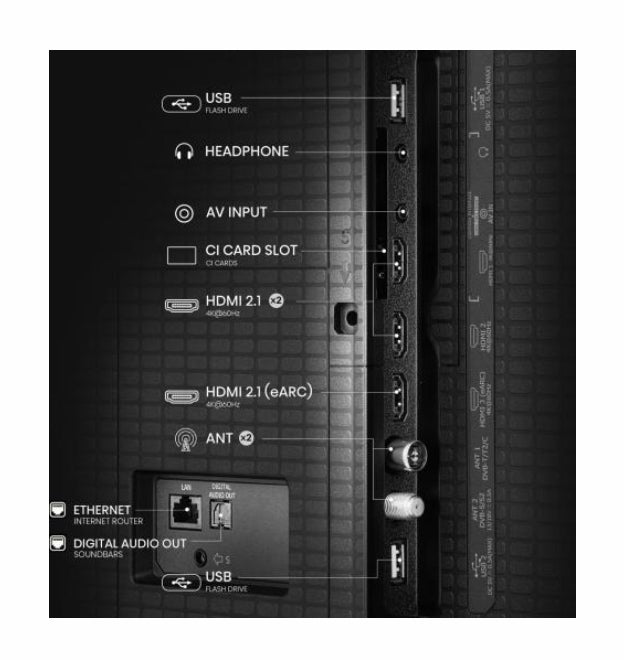 Hisense 50" A7Q, 4K Ultra HD 3840x2160, QLED, FALD, Quantum Dot, HDR 10+, HLG, Dolby Vision, Dolby Atmos, Smart TV, WiFi 5GHz, WiFi Direct, BT, Anyview Cast, 3xHDMI, 2xUSB, LAN, CI+, DVB-T2/C/S2, Black