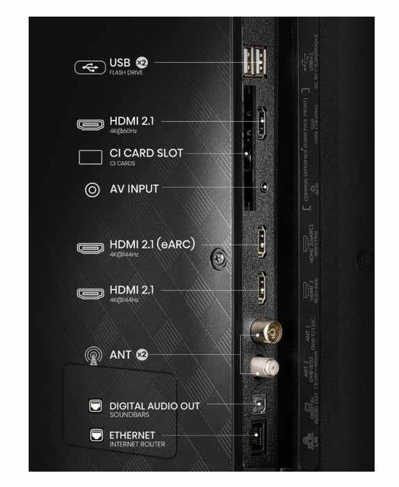 Hisense 50" E7Q Pro, 4K Ultra HD 3840x2160, QLED, Quantum Dot, 144Hz, HDR 10+ adaptive, HLG, Dolby Vision, DTS Virtual X, Smart TV, WiFi 5GHz, WiFi Direct, BT, Anyview Cast, 3xHDMI, 2xUSB, LAN, CI+, DVB-T2/C/S2, Black