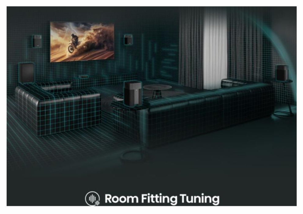 Hisense HT Saturn, 4.1.2Ch Sound Bar with Wireless Subwoofer, 720W, Dolby Atmos, Tuned by Devialet , DTS:X,Quad Satellite Speakers , Black