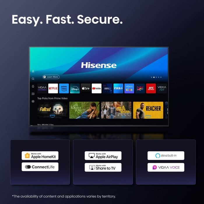 Hisense 85" A6Q, 4K Ultra HD 3840x2160, DLED, DFA, Precision Colour, HDR 10+, HLG, Dolby Vision, DTS Virtual X, Smart TV, WiFi, Light Sensor, Gaming Mode, 1xHDMI2 eArc, 3xHDMI, 2xUSB, LAN, CI+, DVB-T2/C/S2, Black