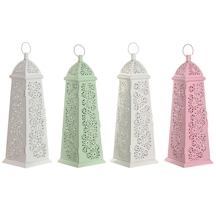 Lantern Home ESPRIT White Green Pink Metal Aluminium Shabby Chic 13 x 13 x 43 cm (4 Units)