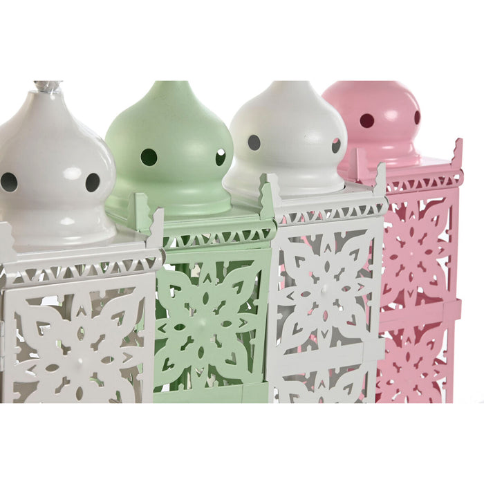 Lantern Home ESPRIT White Green Pink Iron Oriental 10 x 10 x 30 cm (4 Units)