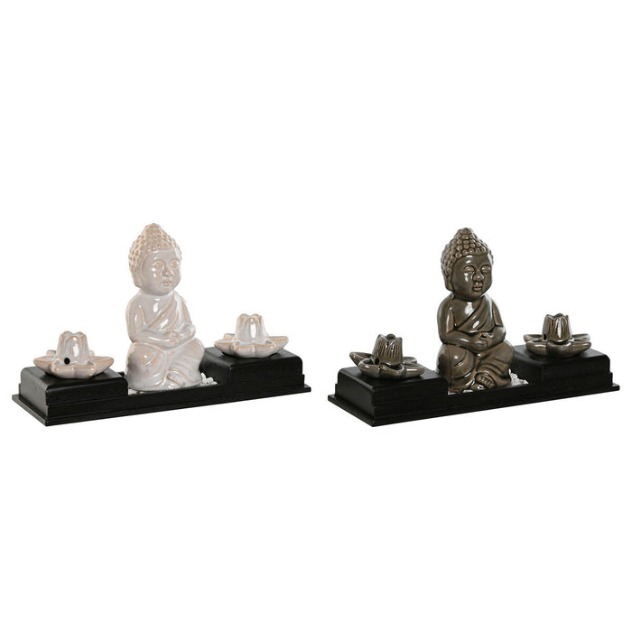 Essential oil burner Home ESPRIT Ceramic MDF Wood Buddha 24 x 8 x 14 cm (2 Units)