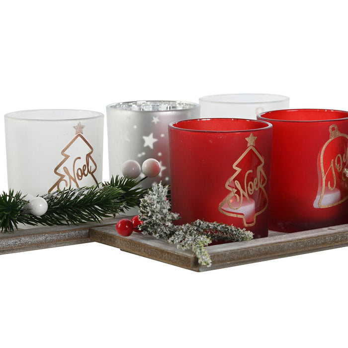 Christmas Candle Holder Home ESPRIT White Red 40 X 9 X 13,5 cm (5 Pieces) (2 Units)