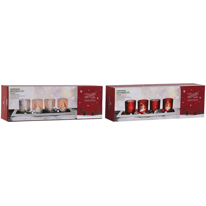Christmas Candle Holder Home ESPRIT White Red 40 X 9 X 13,5 cm (5 Pieces) (2 Units)