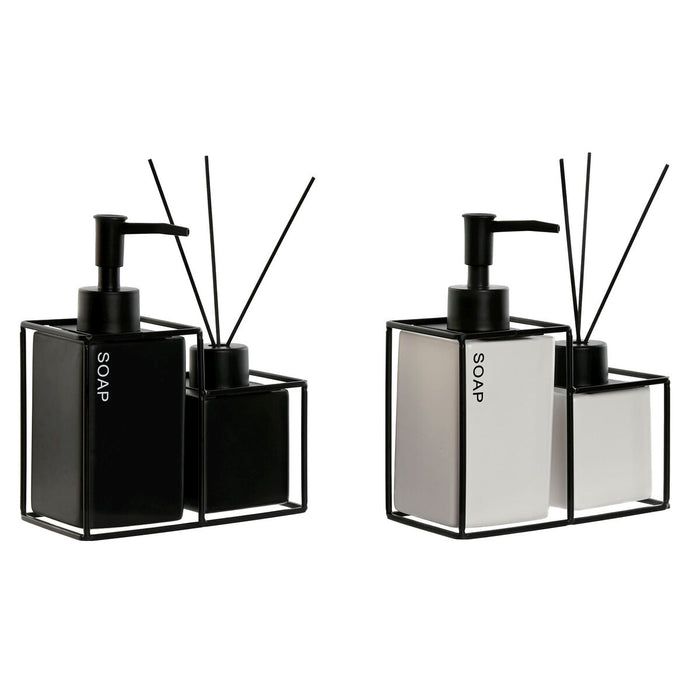 Bath Set Home ESPRIT White Black Metal Dolomite 14,5 x 8 x 17 cm 2 Pieces (2 Units)