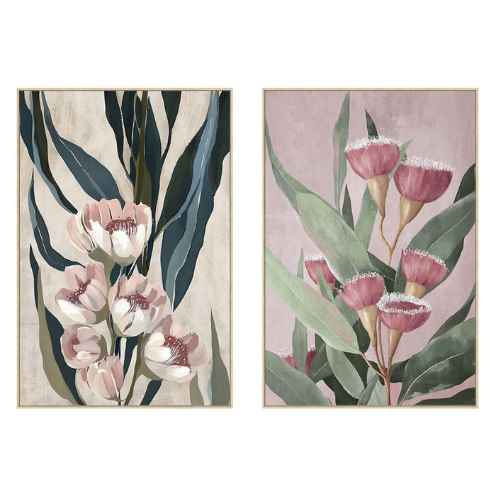 Canvas Home ESPRIT Green Pink Flowers Modern (2 Units)