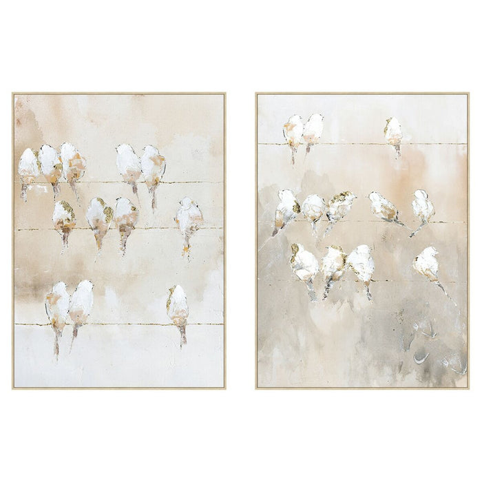 Canvas Home ESPRIT White Beige Grey Golden Birds Scandinavian 103 x 4,5 x 143 cm (2 Units)