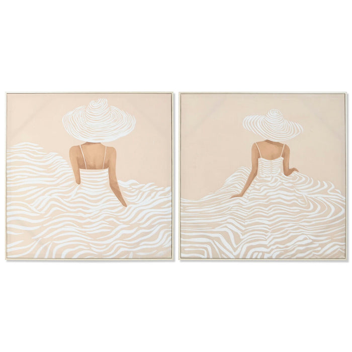 Canvas Home ESPRIT White Beige Dress Scandinavian 82,5 x 3,5 x 82,5 cm (2 Units)