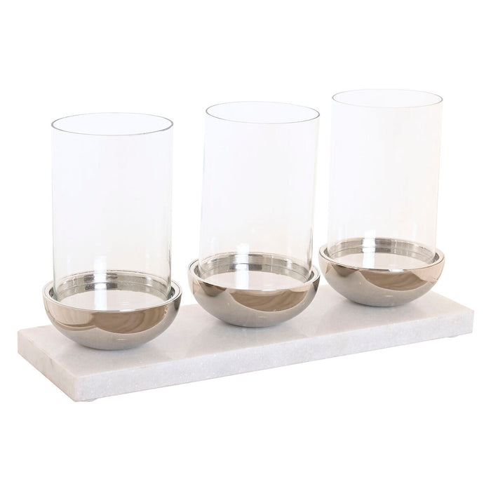 Candleholder Home ESPRIT White Silver Crystal Marble 40 x 13 x 22 cm