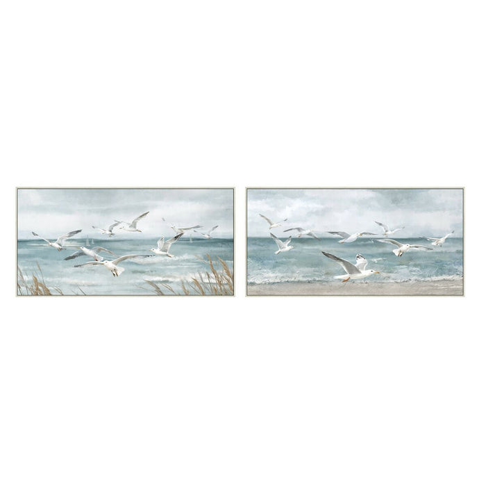 Canvas Home ESPRIT Blue White Mediterranean Seagull 140 x 3,7 x 70 cm (2 Units)
