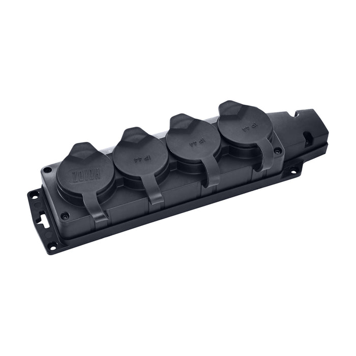 RUBBER BASE FOR CONTACT 4 SOCKETS IP44 BLACK HOROZ