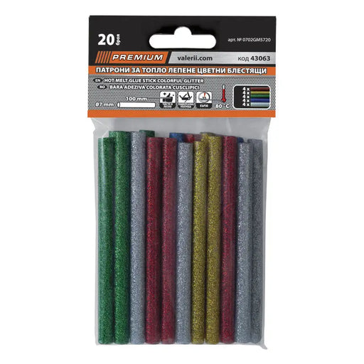 HOT GLUING CARTRIDGES 20 PCS GLOSSY F 7 X 100 MM PREMIUM - Патрони топло лепене<<<Консумативи за