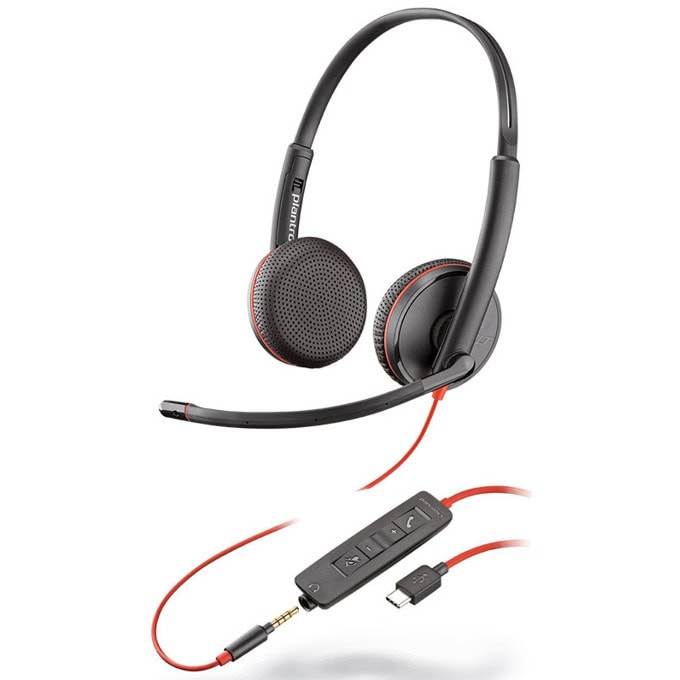HP Poly Blackwire 3225 Stereo USB-C Headset +3.5mm Plug +USB-C/A Adapter Bulk