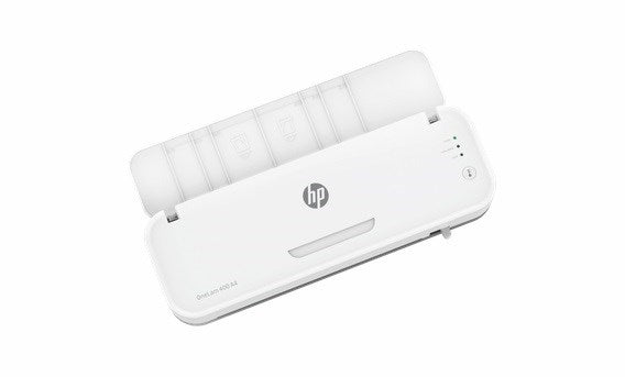 HP ONELAM 400 A3 laminator, Hot/Cold, integrated trimmer, corner rounder, speed 40 cm/min + 15 pouches: 3xA4, 4xA5, 4xA6, 4xB-CARD, white