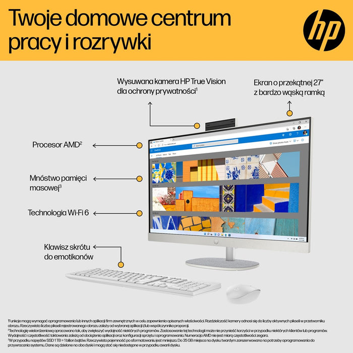 HP 27-cr0232nw AMD Ryzen™ 5 7520U 68.6 cm (27") 1920 x 1080 px All-in-One PC 16 GB LPDDR5-SDRAM 512 GB SSD Windows 11 Home Wi-Fi 6 (802.11ax) White