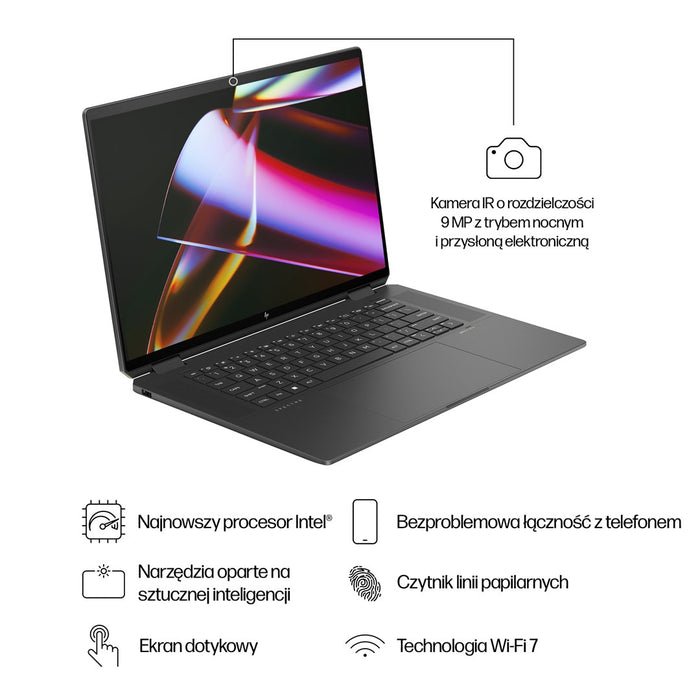 HP Spectre x360 16-aa0233nw Intel Core Ultra 7 155H, 2-in-1 convertible, 40.6 cm (16"), 3K touchscreen, 16 GB LPDDR5x-SDRAM, 1 TB SSD, NVIDIA GeForce RTX 4050, Wi-Fi 7 (802.11be), Windows 11 Pro, AI PC, Black
