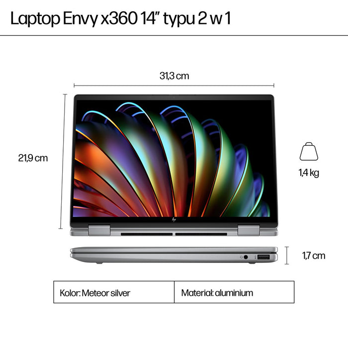 HP ENVY x360 14-fa0016nw AMD Ryzen™ 7 8840HS 2-in-1 Laptop 35.6 cm (14") 2K Touchscreen 16 GB LPDDR5 SDRAM 512 GB SSD Wi-Fi 7 (802.11be) Windows 11 Home AI PC Silver