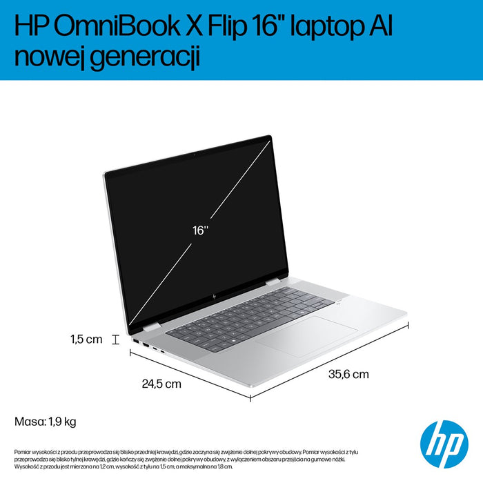 HP OmniBook X Flip 16-as0003nw Ultra 7 258V 16.0"3K Touch OLED IPS 120Hz 300nits AG 32GB LPDDR5X SSD1TB Arc 140V Cam 5MPx + IR  68Wh Win11 Glacier Silver 2Y