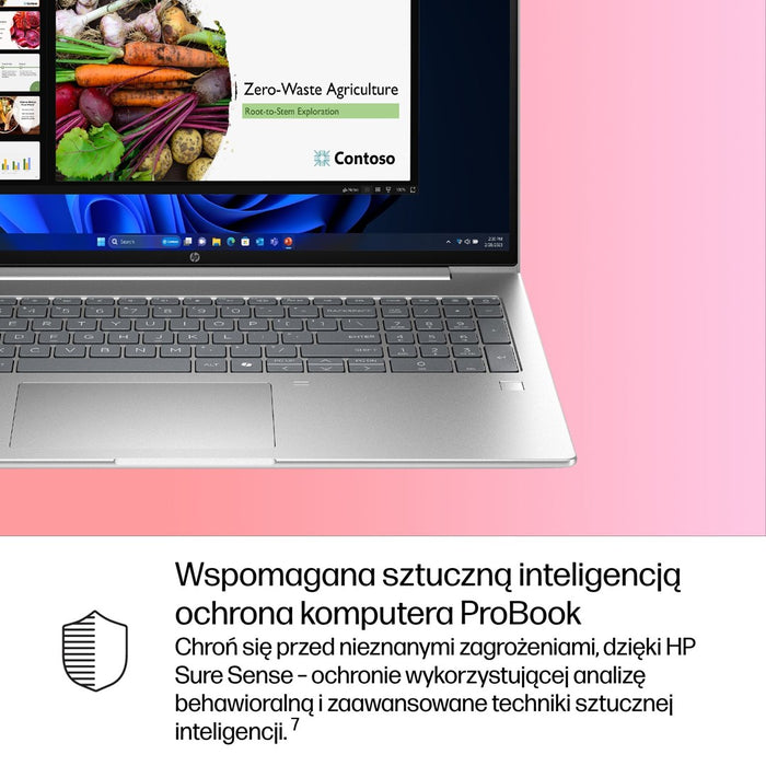 HP ProBook 4 G1i AI, Intel Core Ultra 7 255U laptop, 16" WUXGA, 16 GB DDR5-SDRAM, 512 GB SSD, Wi-Fi 6E (802.11ax), Windows 11 Pro, AI PC, silver