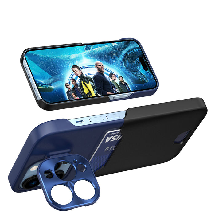 Leather Stand Case case for iPhone 14 Plus cover card wallet with stand blue