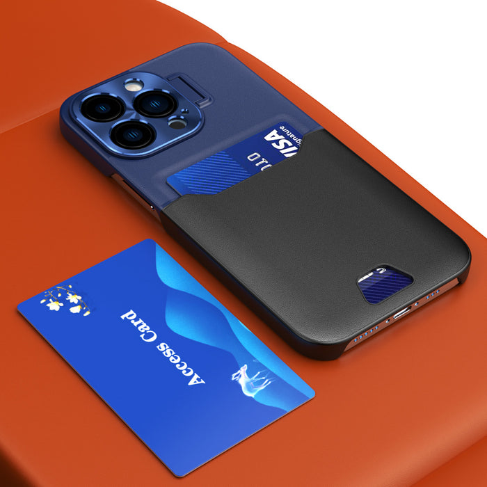 Leather Stand Case case for iPhone 14 Pro cover card wallet with stand blue
