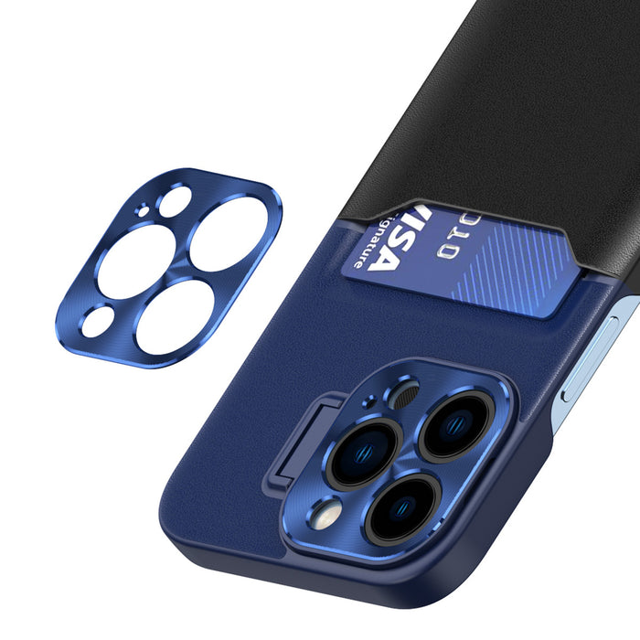 Leather Stand Case case for iPhone 14 Pro cover card wallet with stand blue