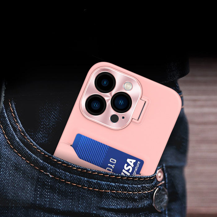 Leather Stand Case for iPhone 14 Pro Max Card Wallet Cover with Stand Pink