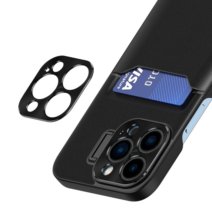 Leather Stand Case for iPhone 14 Pro Max cover card wallet with stand black