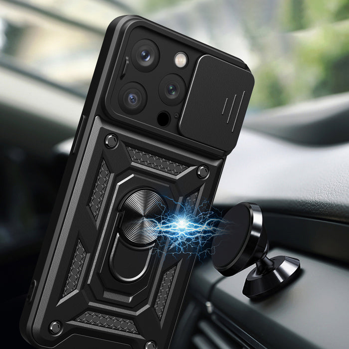Armor Camshield Case with Stand and Camera Cover for iPhone 15 Pro Max Hybrid Armor Camshield - Blue