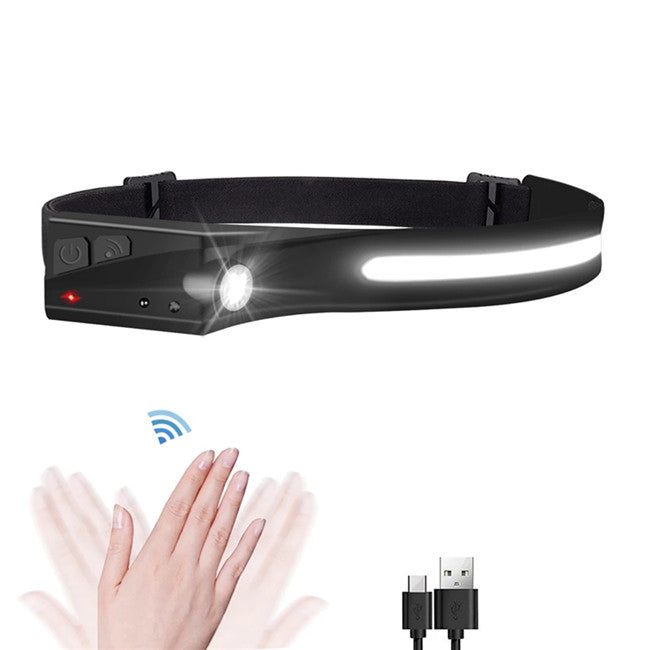 LED headlamp with IPX4 motion sensor USB-C 1200 mAh - black