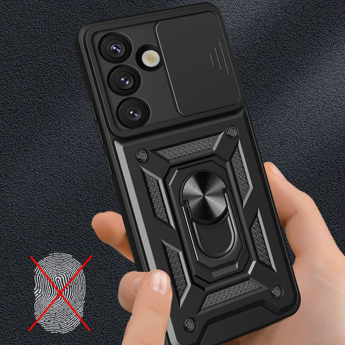 Hybrid Armor Camshield with Camera Cover and Metal Ring for Samsung Galaxy S25 - Black