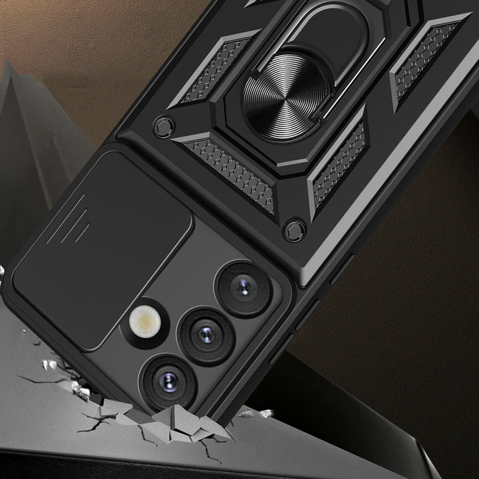 Hybrid Armor Camshield with Camera Cover and Metal Ring for Samsung Galaxy S25 - Black