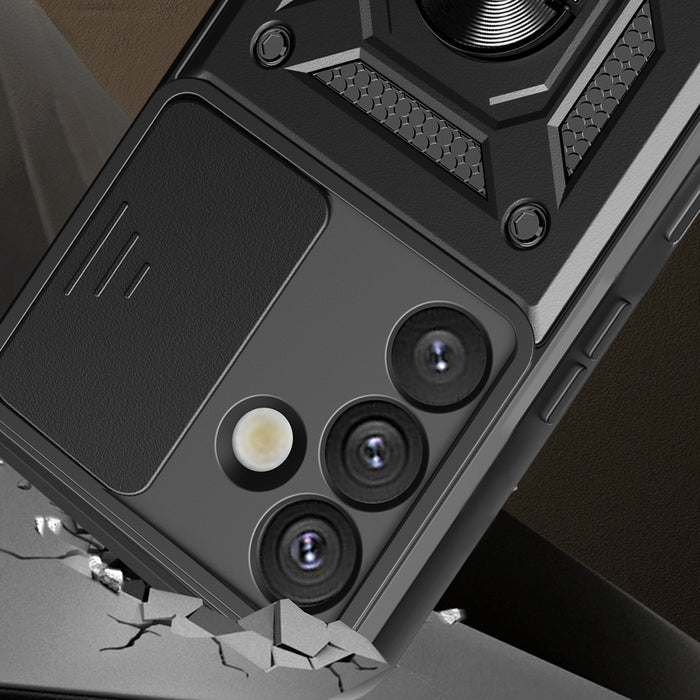 Hybrid Armor Camshield with Camera Cover and Metal Ring for Samsung Galaxy S25+ - Black