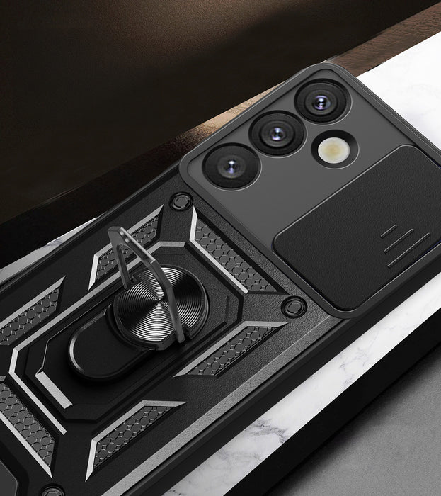 Hybrid Armor Camshield with Camera Cover and Metal Ring for Samsung Galaxy S25+ - Black