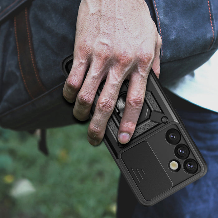 Hybrid Armor Camshield with Camera Cover and Metal Ring for Samsung Galaxy S25+ - Black