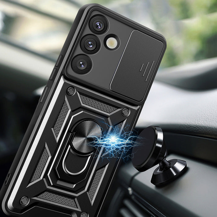 Hybrid Armor Camshield with Camera Cover and Metal Ring for Samsung Galaxy S25+ - Black