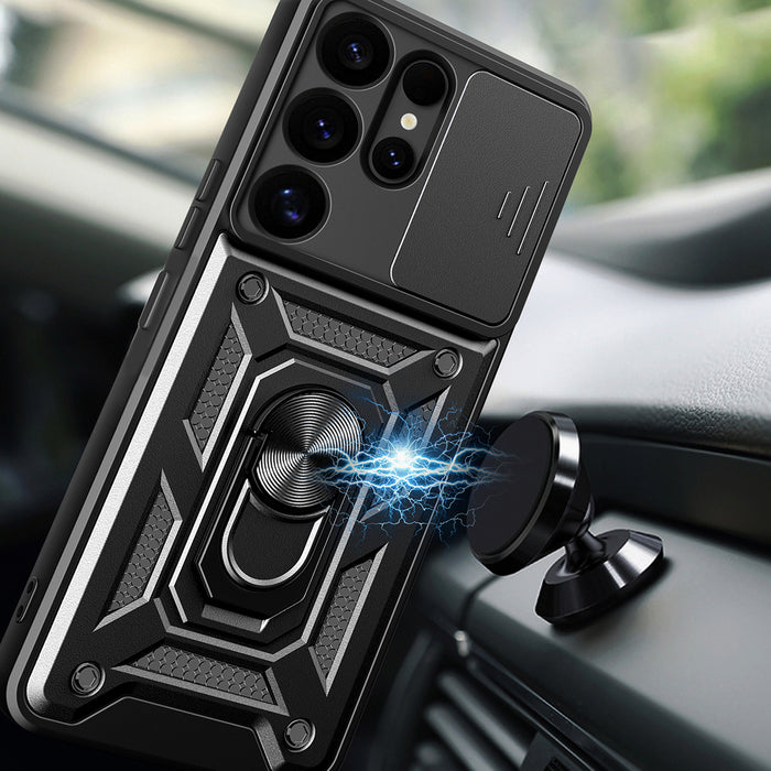 Hybrid Armor Camshield with Camera Cover and Metal Ring for Samsung Galaxy S25 Ultra - Black