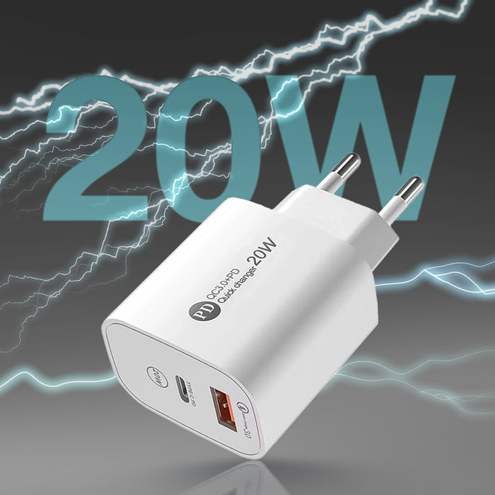 A6MaxL 20W USB-A USB-C wall charger with USB-C - USB-C 1m cable - white