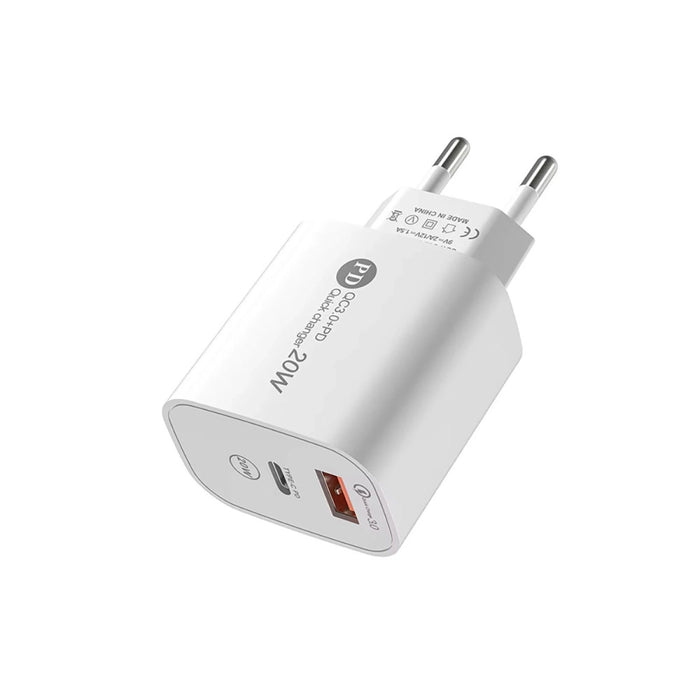 A6MaxL 20W USB-A USB-C Wall Charger with 1m USB-C - Lightning Cable - White