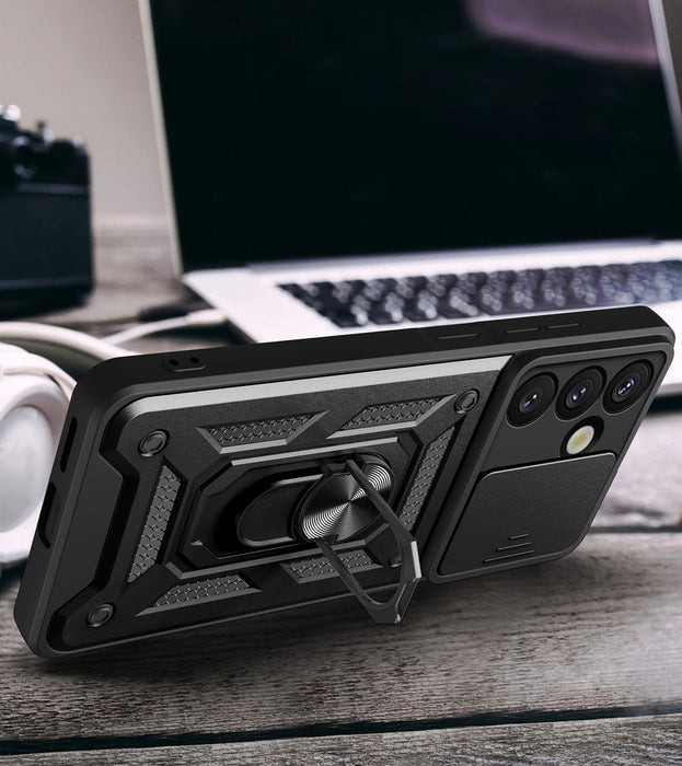 Hybrid Armor Camshield Case with Stand and Camera Cover for Vivo Y39 5G / Y300i 5G - Black