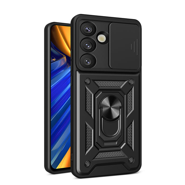 Hybrid Armor Camshield Case with Stand and Camera Cover for Realme P3 5G - Black